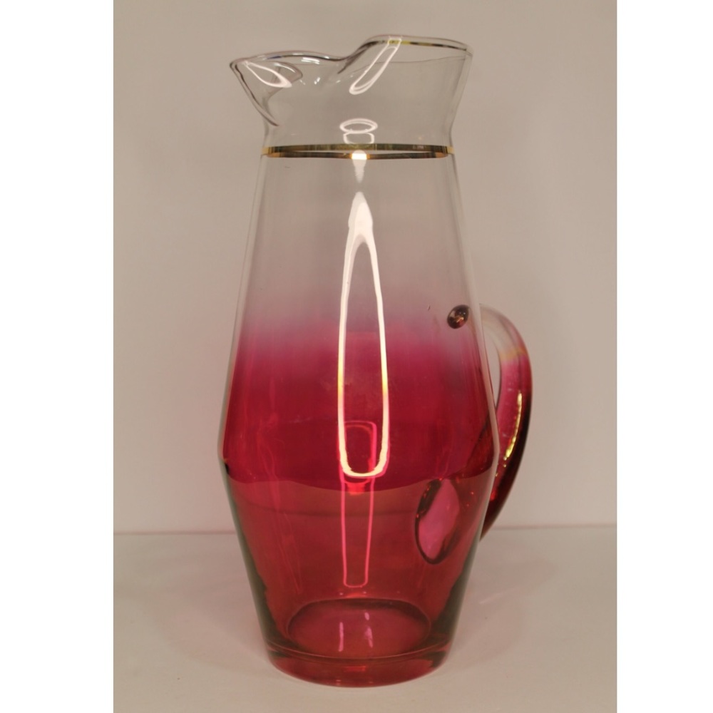 Blendo~Vintage~Ombre Rose Cranberry Pitcher by West Virginia Glass Co.